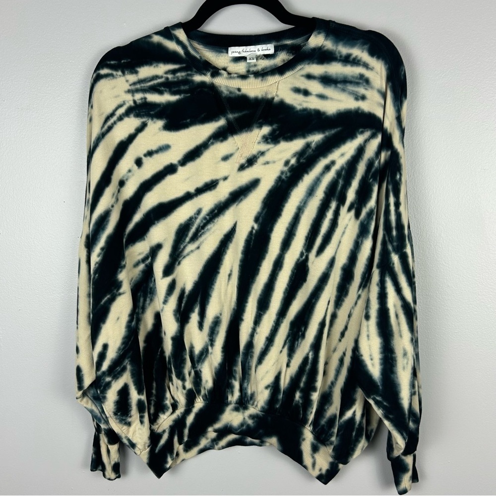 Young Fabulous & Broke Juliette Tye Dye Blue Safari Oversize Sweatshirt Size XS